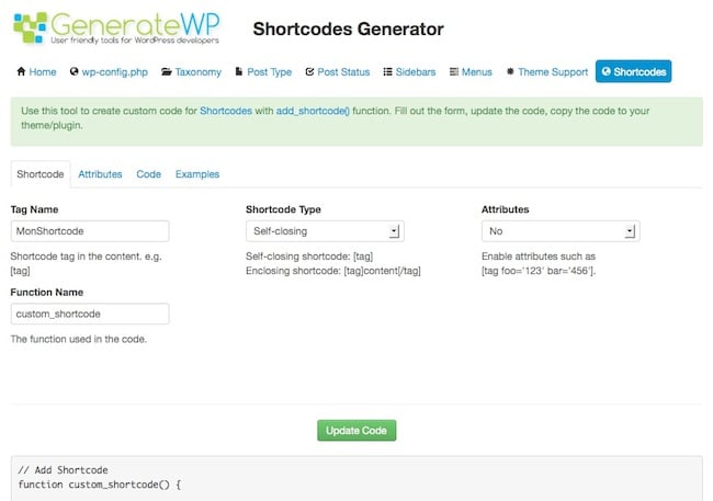 generateWP Générer du code pour WordPress