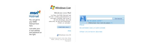 Capture d'écran de l'interface de Windows Live Hotmail