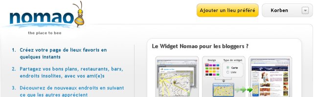 Capture d'écran de l'application Nomao permettant de partager ses lieux préférés