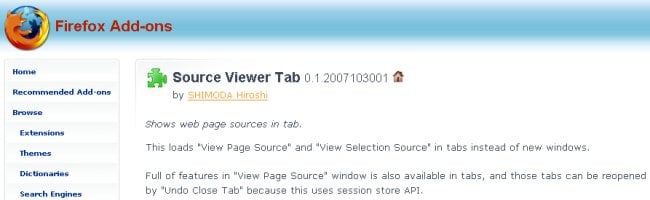 Capture d'écran de la page source de Firefox