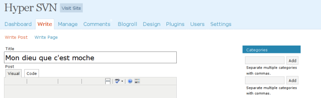 Capture d'écran de la nouvelle interface d'administration de WordPress 2.4