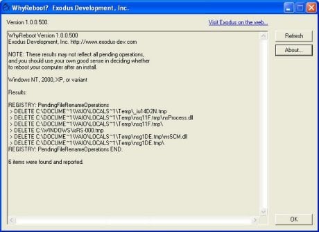 Capture d'écran de WhyReboot, logiciel pour éviter les redémarrages inutiles
