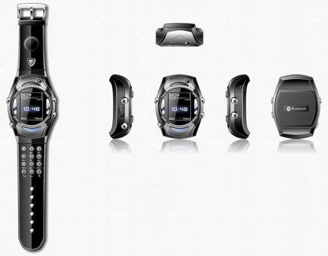 Montre-téléphone du Geek moderne en cuir noir avec une forme carrée