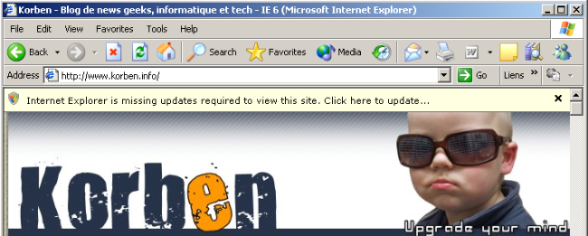 Capture d'écran d'un navigateur web moderne à côté d'une capture d'écran d'Internet Explorer 6 obsolète