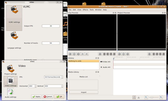 Capture d'écran de l'interface utilisateur de VideoLan Movie Creator