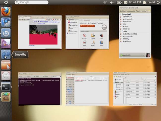 Capture d'écran de la barre de tâches d'Ubuntu Netbook Edition 10.10