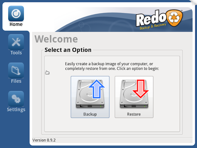 Capture d'écran de l'interface Redo - Le live CD des backups et récupérations de fichiers