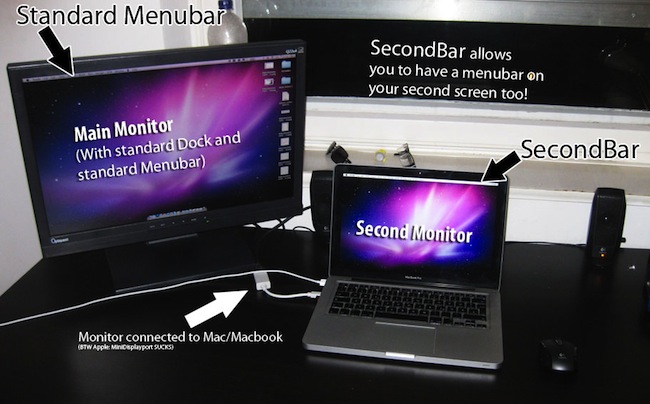Capture d'écran de SecondBar affichant une barre de menu sur un deuxième écran sur Mac