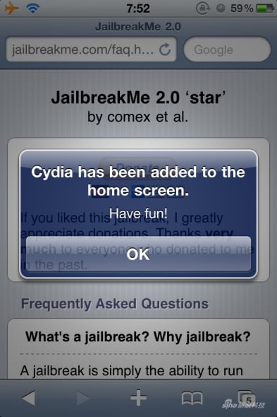 capture d'écran de l'interface de Jailbreakme