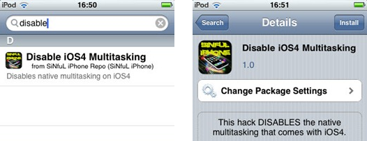 Capture d'écran de l'option multitâche sur iOS4