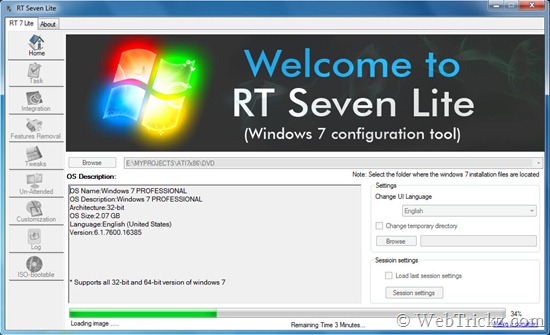 Capture d'écran de l'interface de RT Se7en Lite