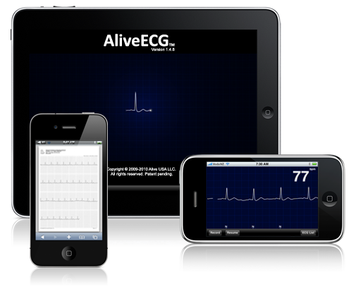 Image de l'application iPhonECG affichant un tracé d'électrocardiogramme sur un iPhone