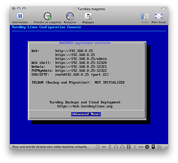 Capture d'écran d'une application open source fonctionnant sur Turnkey Linux