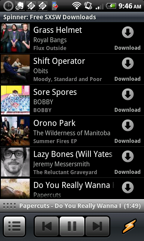 Image d'un album affiché dans Winamp 1.0 pour Android