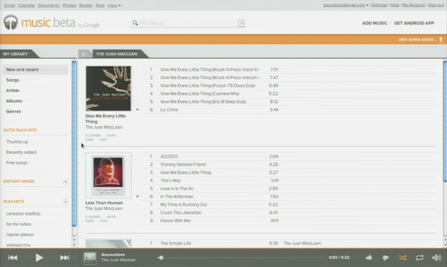 Image montrant une liste de lecture dans Google Music Beta