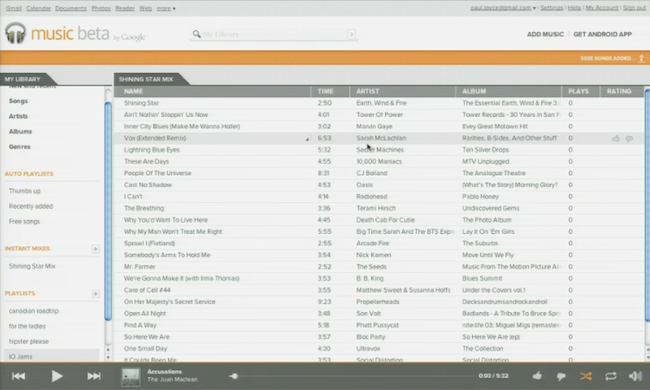 Image montrant un utilisateur sélectionnant une chanson sur Google Music Beta
