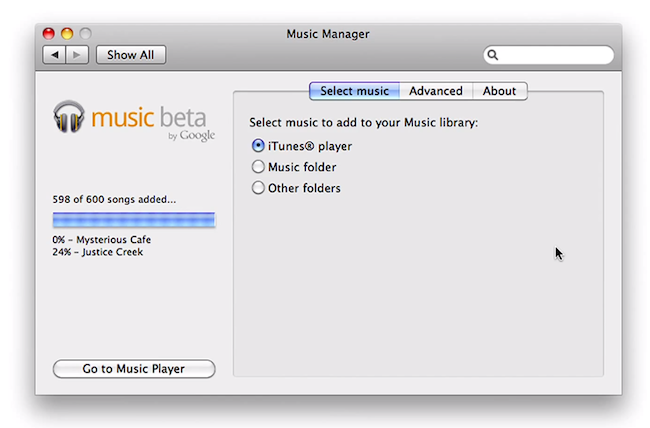 Capture d'écran de la page de téléchargement de Google Music Beta