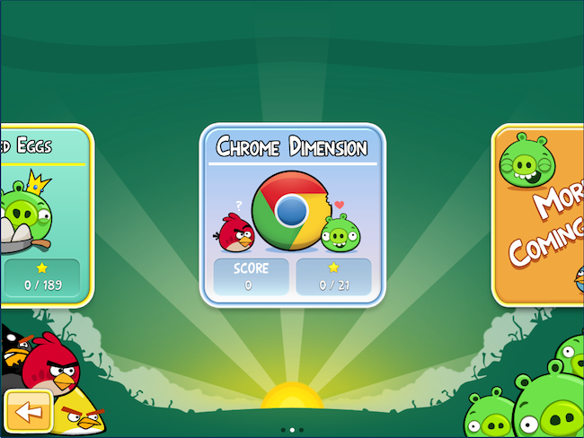 Capture d'écran du jeu Angry Birds avec le niveau 'Poached Eggs 1-1'