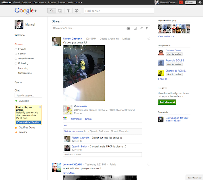 Capture d'écran de l'interface de Google+