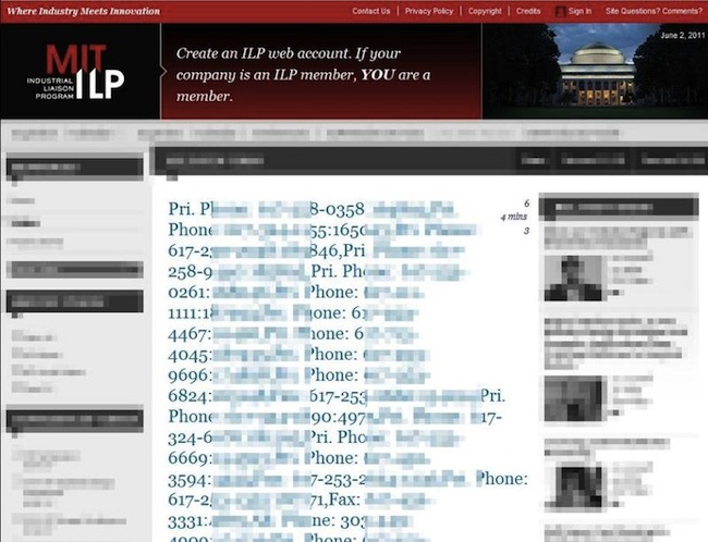 Capture d'écran du site web du MIT affichant un message de piratage
