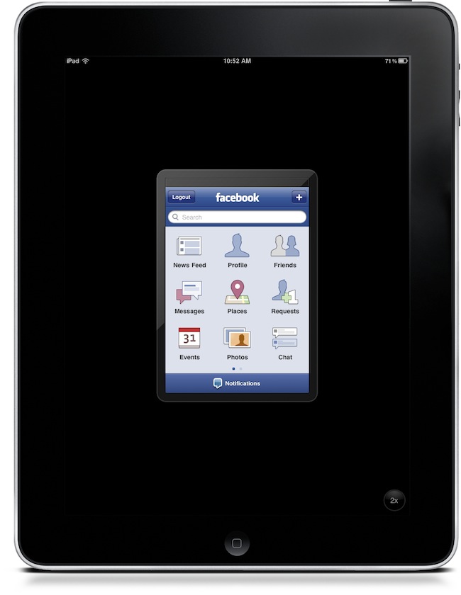 Capture d'écran de l'App Store avec Facebook pour iPad en vedette