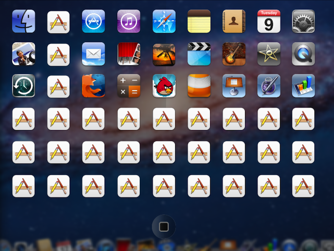 Capture d'écran du launchpad pour Windows 7 avec des icônes de raccourci pour les applications les plus courantes.