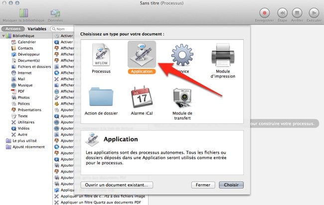 Capture d'écran du processus de création de widgets dans OSX Lion