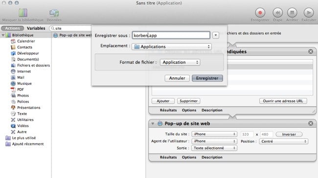 Capture d'écran d'une étape importante dans la création de widgets dans OSX Lion