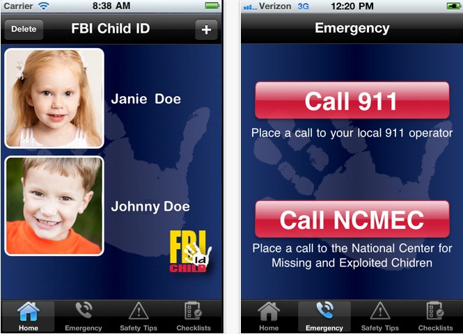 Capture d'écran de l'application Child ID du FBI sur un iPhone
