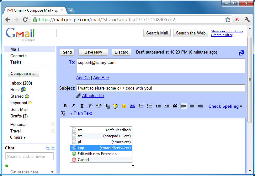 Capture d'écran de l'éditeur de texte avec la barre d'outils mise en évidence