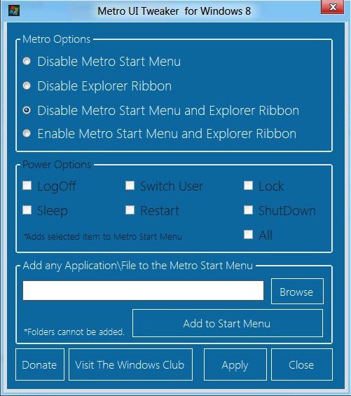 Capture d'écran de l'interface de Windows 8 avec l'option de désactivation de la nouvelle interface