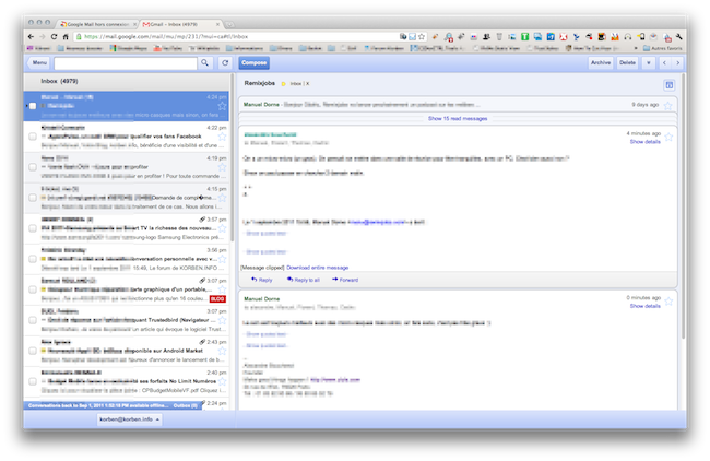 Capture d'écran de l'interface Gmail en mode déconnecté