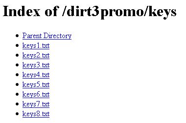 Capture d'écran de la page de clés steam DiRT 3 disponibles gratuitement