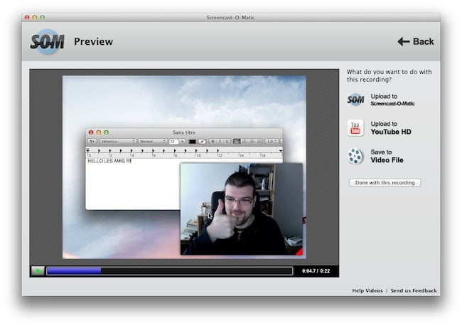 Capture d'écran d'un logiciel de screencasting