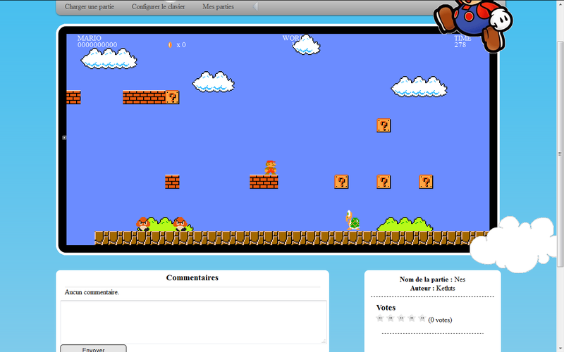 Capture d'écran de la page d'accueil de Super Mario Javascript