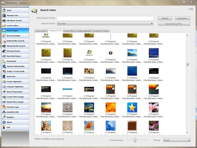 Capture d'écran du logiciel OSForensics montrant les fichiers supprimés sur l'ordinateur