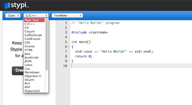 Capture d'écran de Stypi_, un éditeur de code collaboratif en ligne