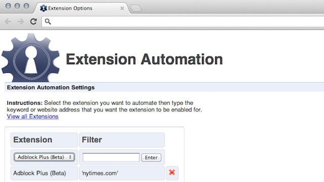Extension Automation Enables Extensions Based on Specific Web Sites