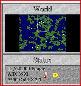 Capture d'écran de la carte du jeu Civilisation II montrant les empires en guerre