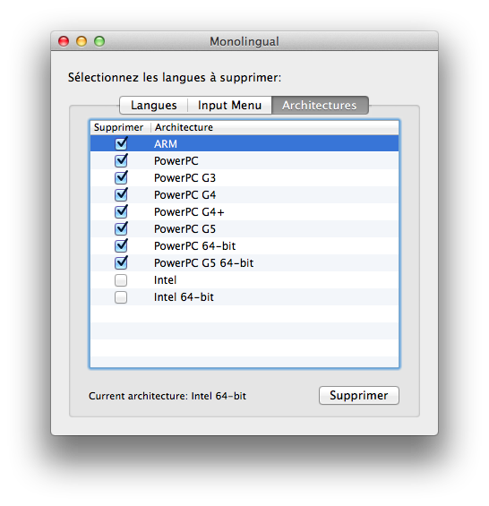 Image illustrant le fonctionnement de Monolingual sur un Mac