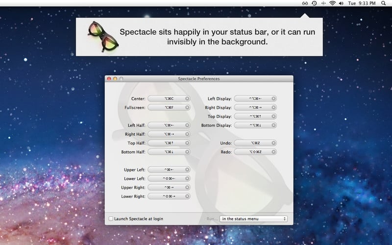 Capture d'écran de la liste des raccourcis clavier dans OSX