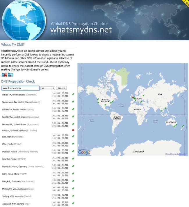 Illustration de la propagation DNS sur une carte du monde