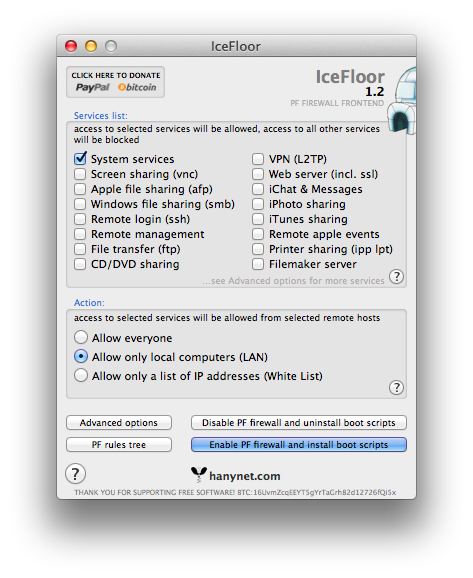 Capture d'écran de l'interface utilisateur d'IceFloor