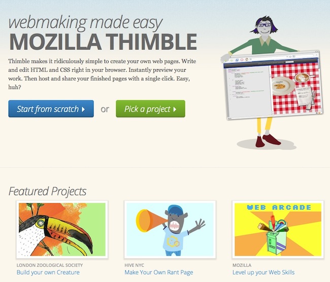 Capture d'écran de l'interface de Thimble - Mozilla