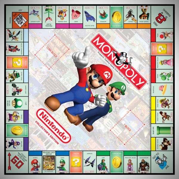 Boîte de jeu Monopoly Nintendo avec Mario en premier plan