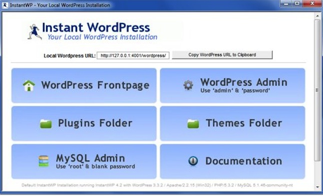 Capture d'écran de l'interface de la page d'accueil d'Instant WordPress