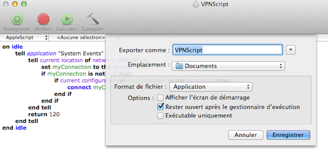 Capture d'écran de l'interface VPN sous Mac