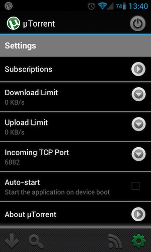Capture d'écran de l'application uTorrent pour Android