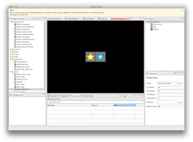Capture d'écran de l'interface de Defold montrant la création d'un projet de jeu