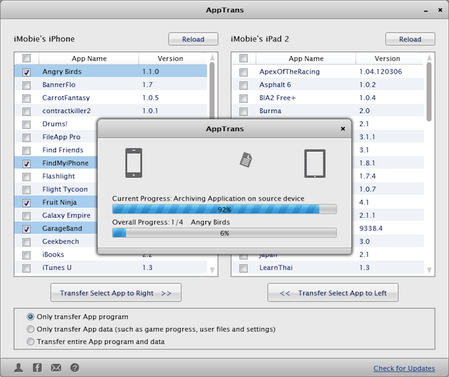 iPhone et iPad se touchant pour transférer des applications iOS